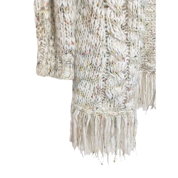 Sage & Flower Cardigan Sweater Sz L XL BEIGE Cableknit Fringes Bohemian Coastal - Picture 6 of 16